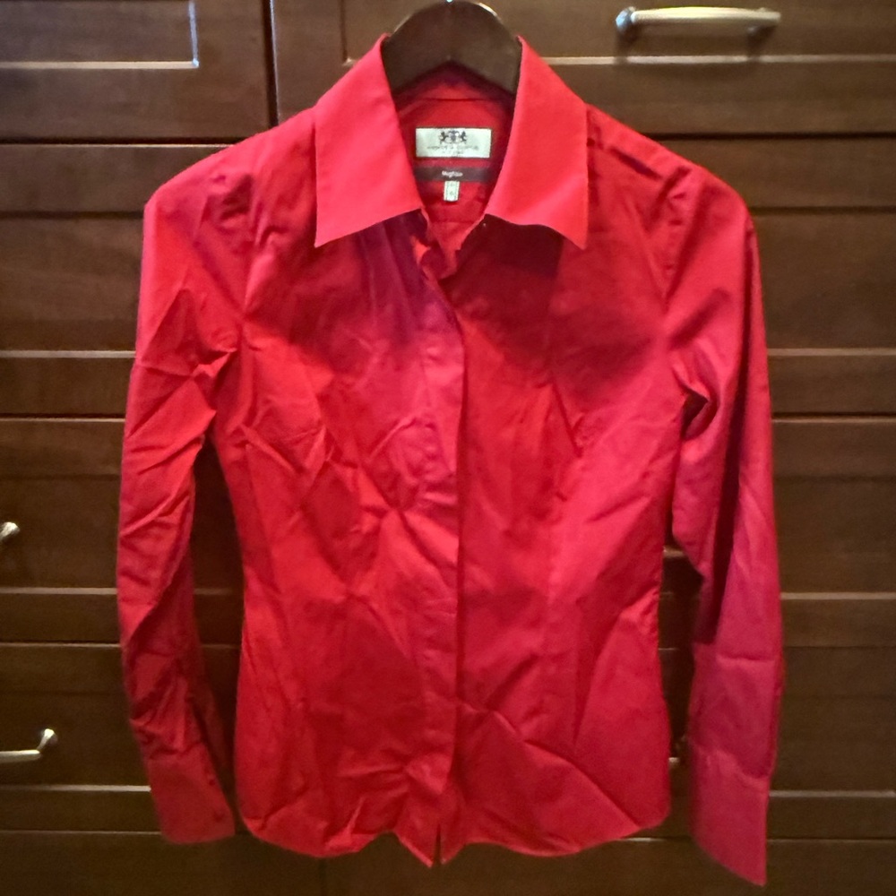 Red Long Sleeve Button-Up Shirt